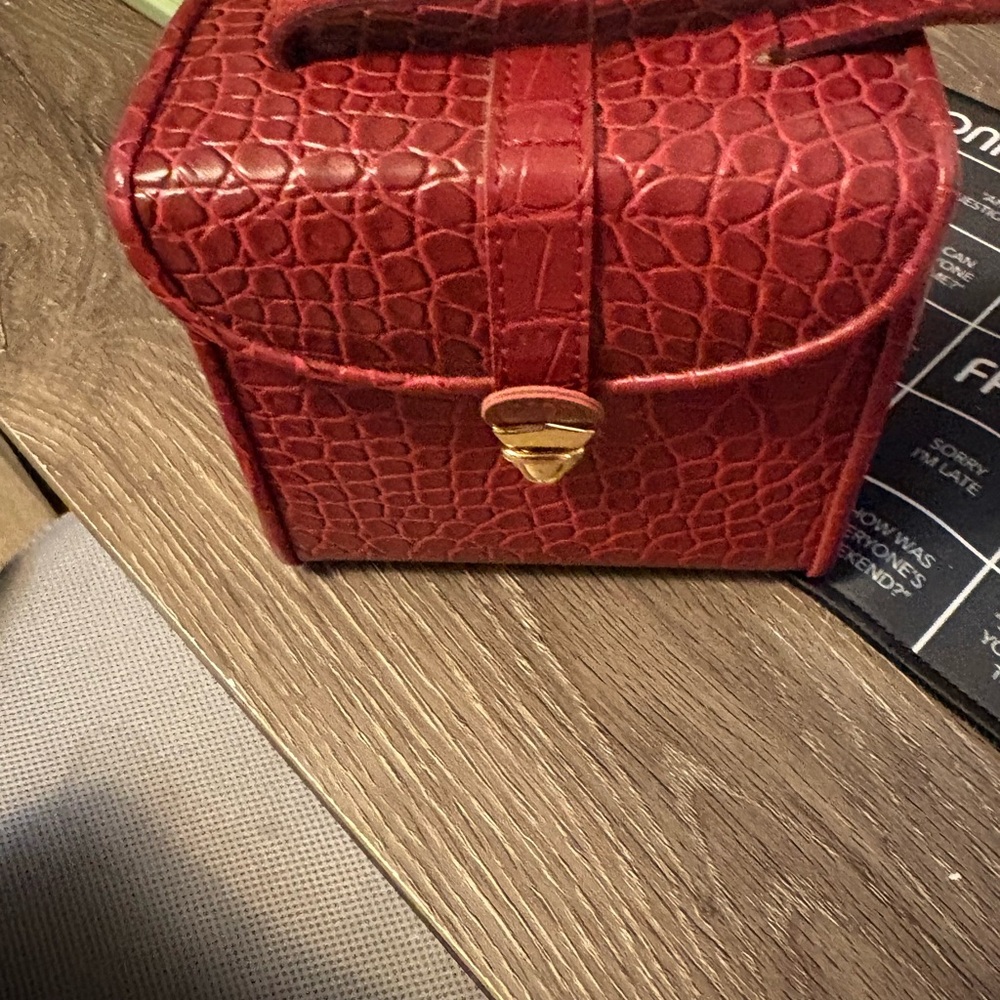 Elegant Red Crocodile-Embossed Women's jewelry Bag.